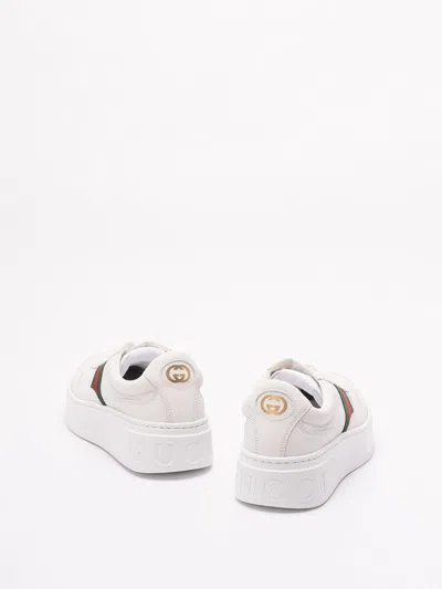 Gucci Women White Sneakers With Web Detail And Oversized Sole In Leather Woman