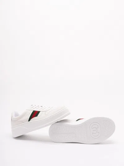 Gucci Women White Sneakers With Web Detail And Oversized Sole In Leather Woman