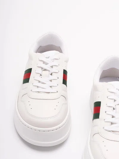 Gucci Women White Sneakers With Web Detail And Oversized Sole In Leather Woman