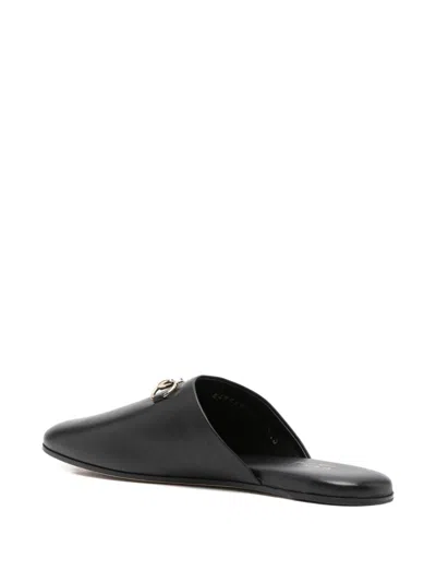 Gucci Women Black Nappa Leather Mules With Horsebit
