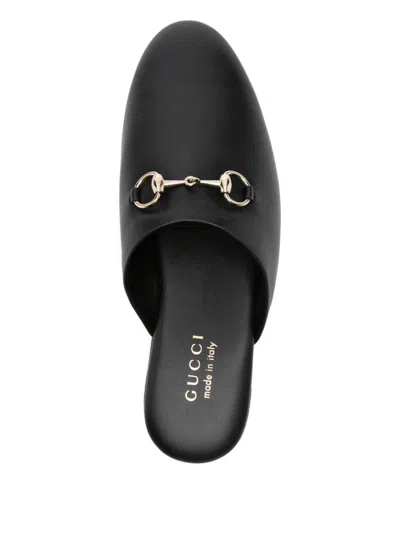 Gucci Women Black Nappa Leather Mules With Horsebit