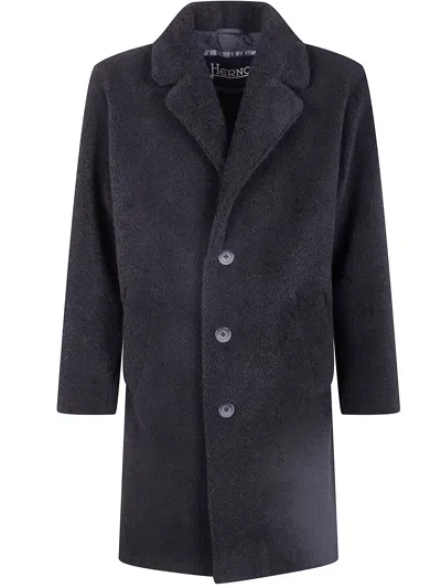 Herno Long Sleeve Notched Lapel Coat With Pockets In Black