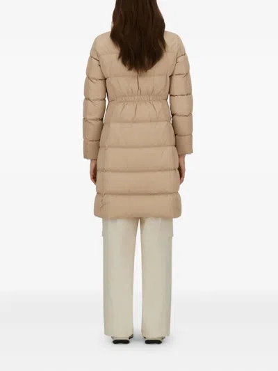 Herno Satin And Lady Alternative Fur Long Jacket In Brown