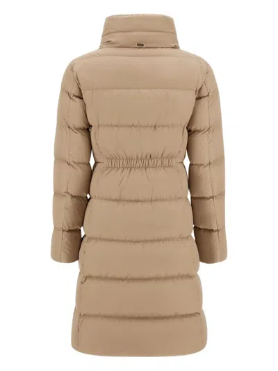 Herno Satin And Lady Alternative Fur Long Jacket In Brown