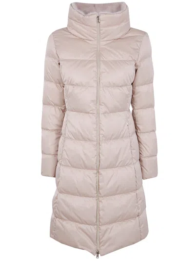 Herno Satin And Lady Alternative Fur Long Jacket In Brown