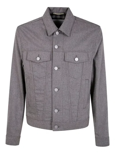 Jacob Cohen Long Sleeve Trucker Jacket With Adjustable Waist In Gray