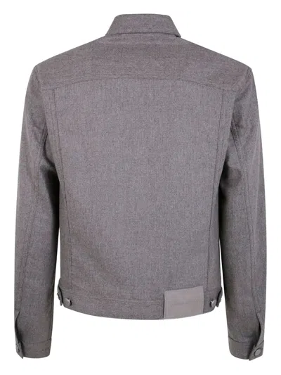 Jacob Cohen Long Sleeve Trucker Jacket With Adjustable Waist In Gray