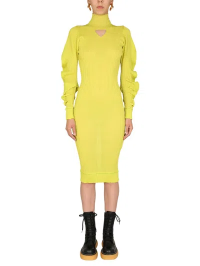Bottega Veneta Turtleneck Cut-out Rib-knit Dress In Green