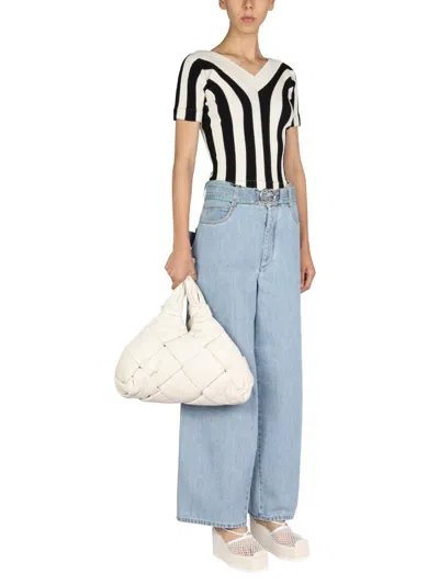 Bottega Veneta Black And White Linen Top In Multi