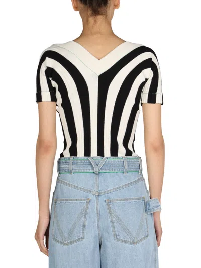 Bottega Veneta Black And White Linen Top In Multi