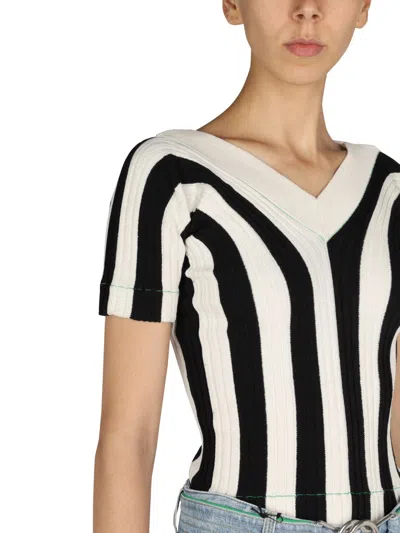 Bottega Veneta Black And White Linen Top In Multi