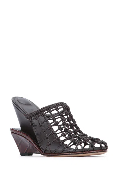 Jacquemus Les Doubles Tresses Croc-embossed Wedge Mules In Black