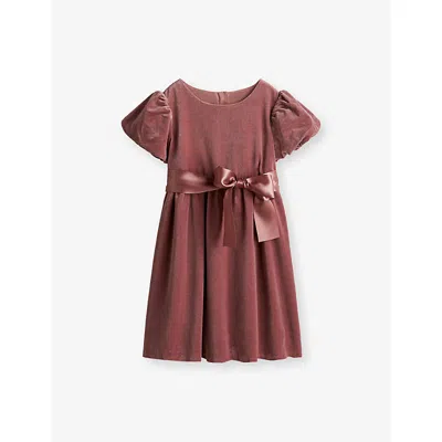 H&m Adorables Puff-sleeve Flared Cotton-velvet Dress 2-10 Years Pink Medium Dusty In Brown