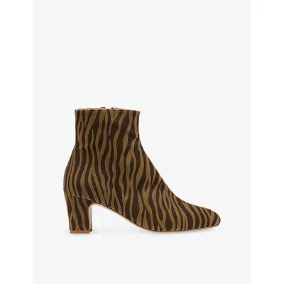 Lk Bennett Womens Conway Zebra-print Faux-suede Block-heel Ankle Boots Pri-zebra Eur 39 / 6 Uk In Black