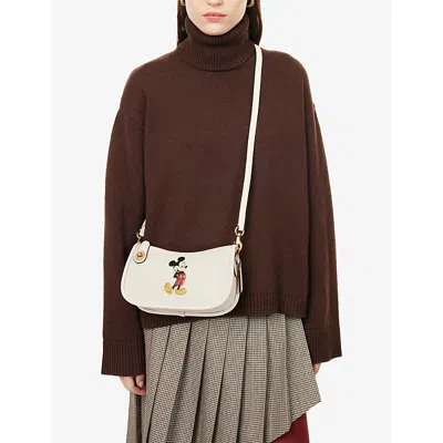 Coach Womens  X Disney Mickey Leather Top Handle Bag Chalk In Gray