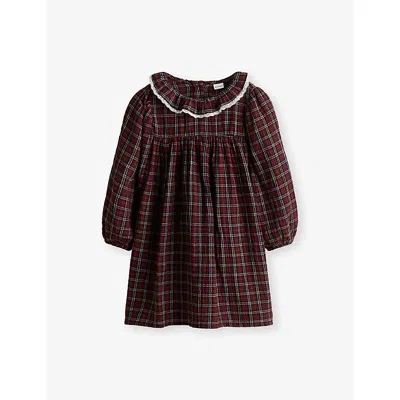 H&m Adorables Frilled-collar Checked Cotton-muslin Dress 2-10 Years Red Dark In Red