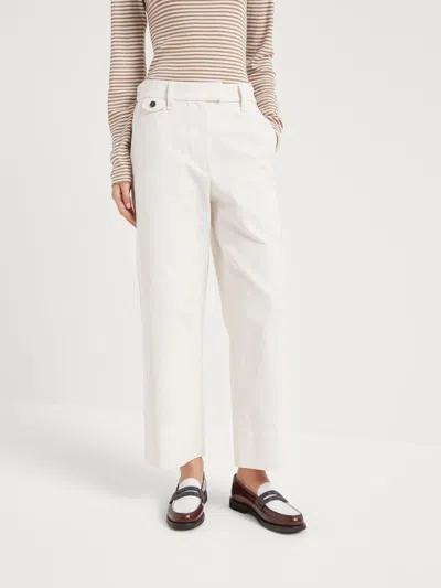 Brunello Cucinelli Cotton-linen Blend Trousers In White