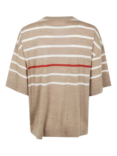 Brunello Cucinelli Round Neck Short Sleeves Sweater In Neutral