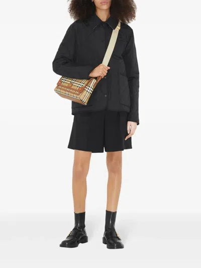 Burberry Check Medium Note Bag In Brown