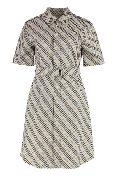 Burberry Cotton Check Mini Shirt Dress In Neutral