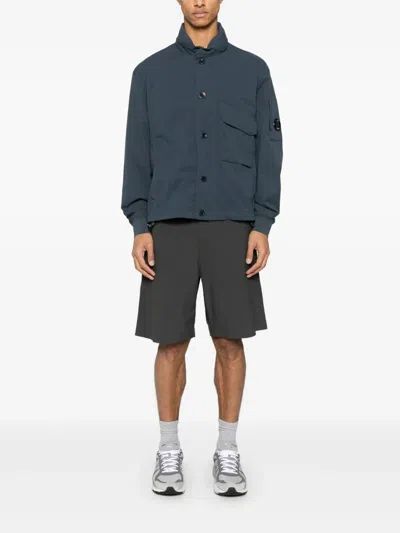 C.p. Company Boxy Cropped Jacket With High Collar In Blue