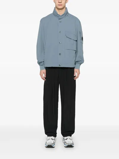 C.p. Company High-collar Casual Jacket With Flap Pockets In Blue