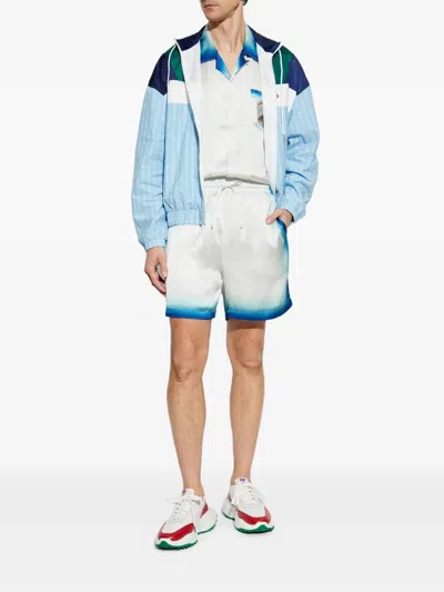 Casablanca White Shirt With Cuban Collar And Maxi Logo Printed On The Back In White