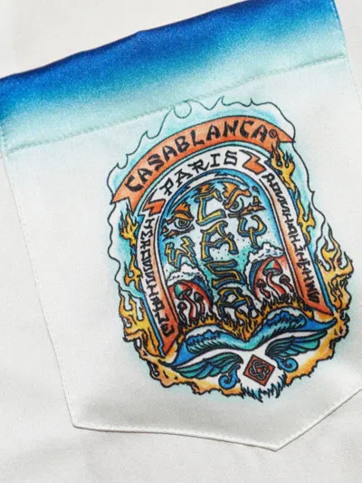 Casablanca White Shirt With Cuban Collar And Maxi Logo Printed On The Back In White