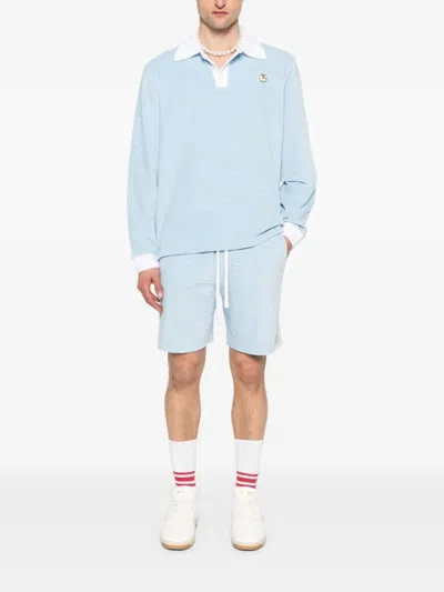 Casablanca Velour Stripe Shorts In Light Blue