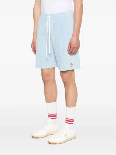 Casablanca Velour Stripe Shorts In Light Blue