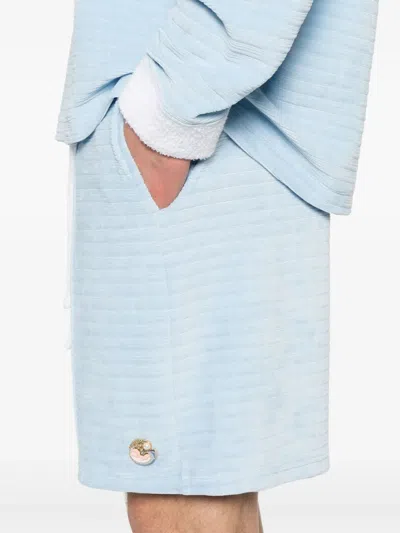 Casablanca Velour Stripe Shorts In Light Blue