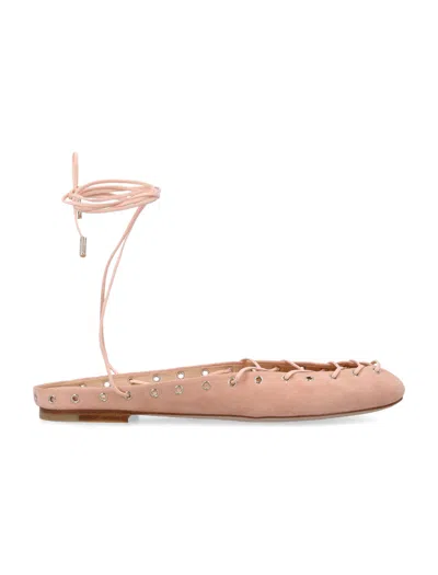 Chloé Chloe Women Light Pink Suede Chloe Ghillies Ballerinas