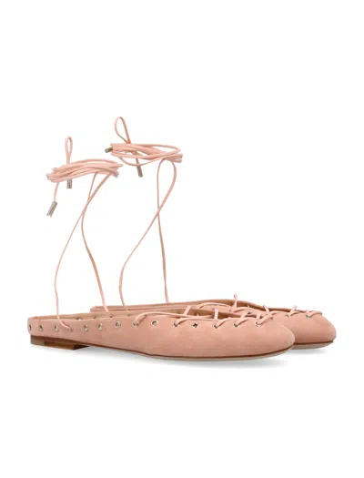 Chloé Chloe Women Light Pink Suede Chloe Ghillies Ballerinas