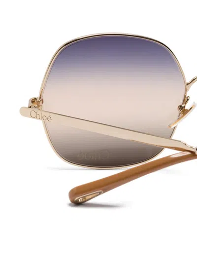 Chloé Gold-gold-blue Metal Sunglasses In Gold