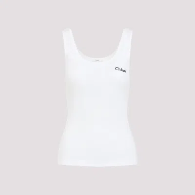 Chloé Logo Ribbed Cotton Jersey Tank Top In White