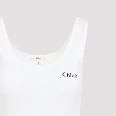 Chloé Logo Ribbed Cotton Jersey Tank Top In White