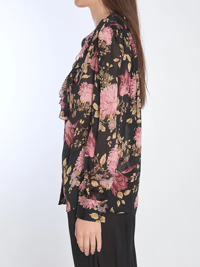 Chloé V-neck Ruffled Blouse In Silk Charmeuse In Multi