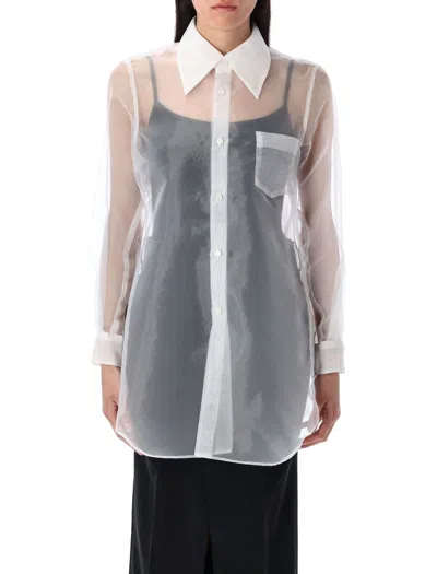 Comme Des Garçons Layered Wool Mesh And Tulle Shirt In White