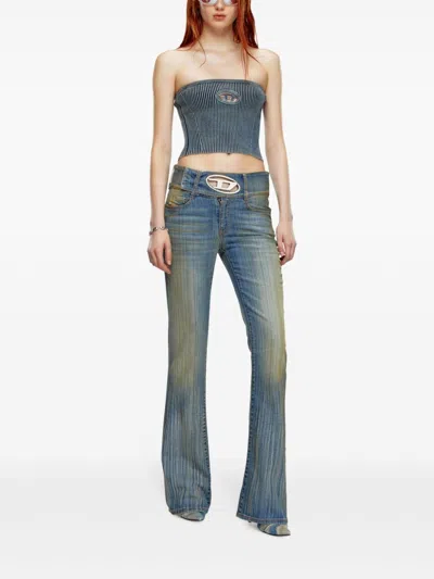 Diesel Rib-knit Tube Top With Oval D In Blue