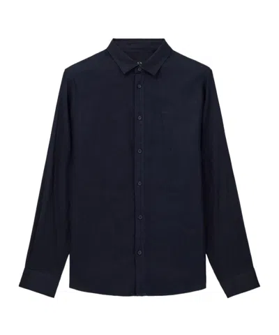 Armani Exchange Long-sleeve Linen Shirt In Blue