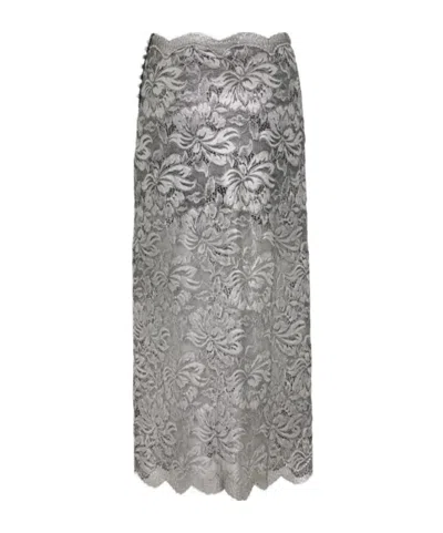 Rabanne Scalloped Metallic Stretch-lace Midi Skirt In Black