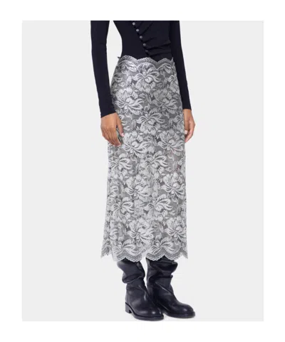Rabanne Scalloped Metallic Stretch-lace Midi Skirt In Black