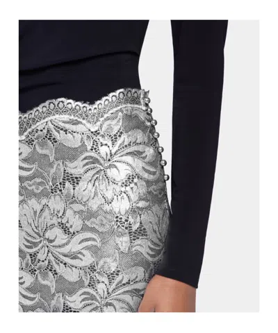 Rabanne Scalloped Metallic Stretch-lace Midi Skirt In Black