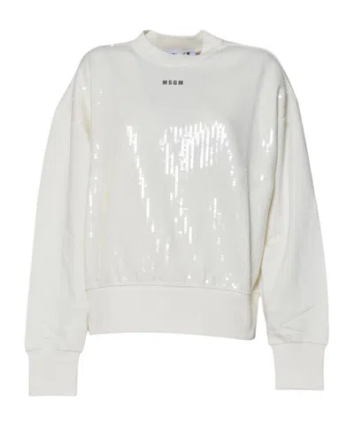 Msgm Sequin Embellished Crewneck Sweatshirt In White