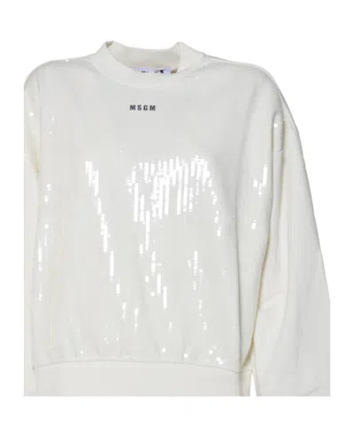 Msgm Sequin Embellished Crewneck Sweatshirt In White