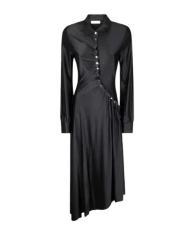 Rabanne Stretch Viscose Draped Midi Dress In Black