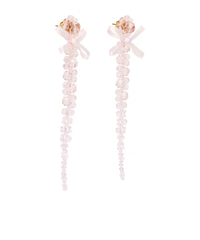 Simone Rocha Petite Bow Drip Crystal Earrings In Pink