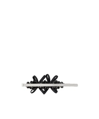 Simone Rocha Black Petite Bow Detail Flower Hair Clip In Black