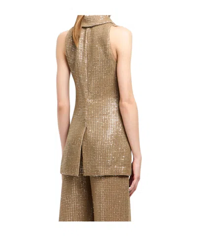 Giorgio Armani Long Jersey Waistcoat With A Flocked Print And Sequins In Brown