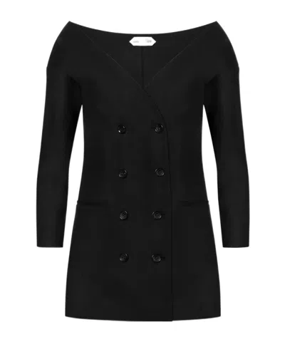 Alberta Ferretti Double-breasted Virgin Wool Jacket With Deep V-neckline In Black